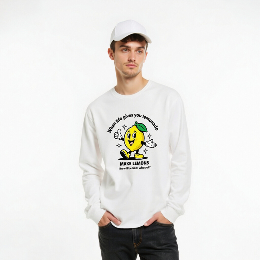 Unisex Long Sleeve Tee: 'Make Lemons' Lemon Mascot Fun Graphic Shirt - Image 10