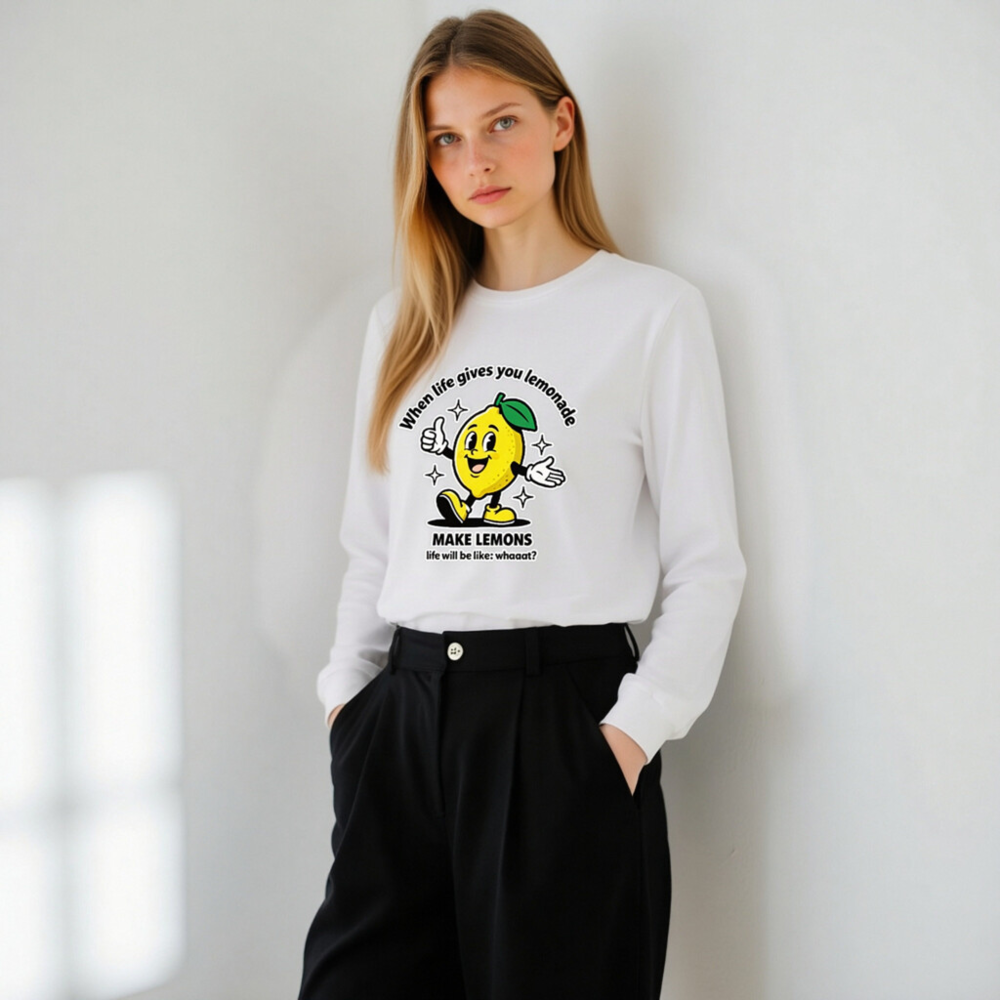 Unisex Long Sleeve Tee: 'Make Lemons' Lemon Mascot Fun Graphic Shirt - Image 11