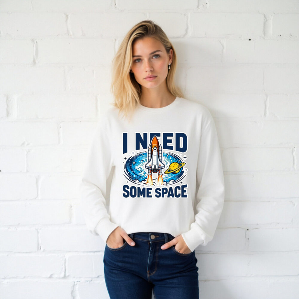 I Need Some Space Long Sleeve Tee - Unisex Space Shuttle & Saturn Design - Image 2