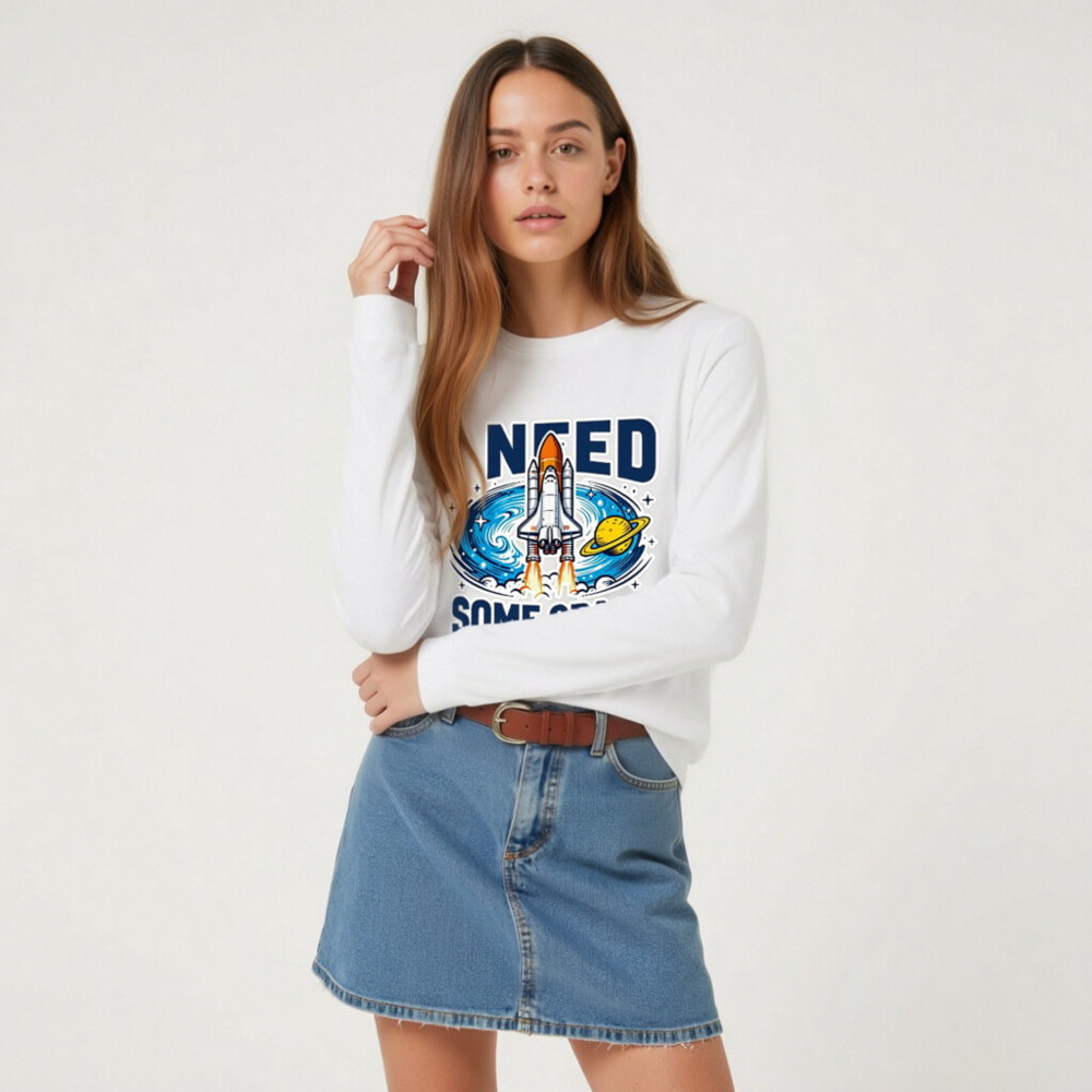 I Need Some Space Long Sleeve Tee - Unisex Space Shuttle & Saturn Design - Image 6