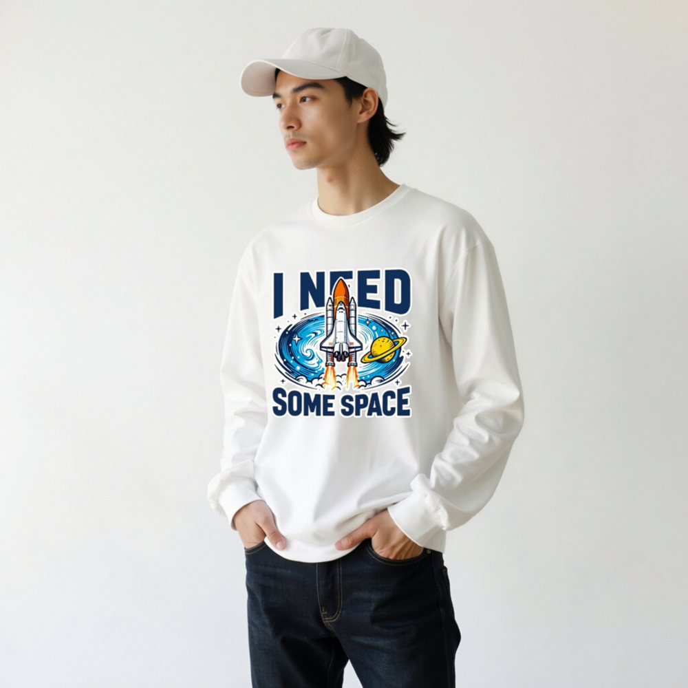 I Need Some Space Long Sleeve Tee - Unisex Space Shuttle & Saturn Design - Image 9