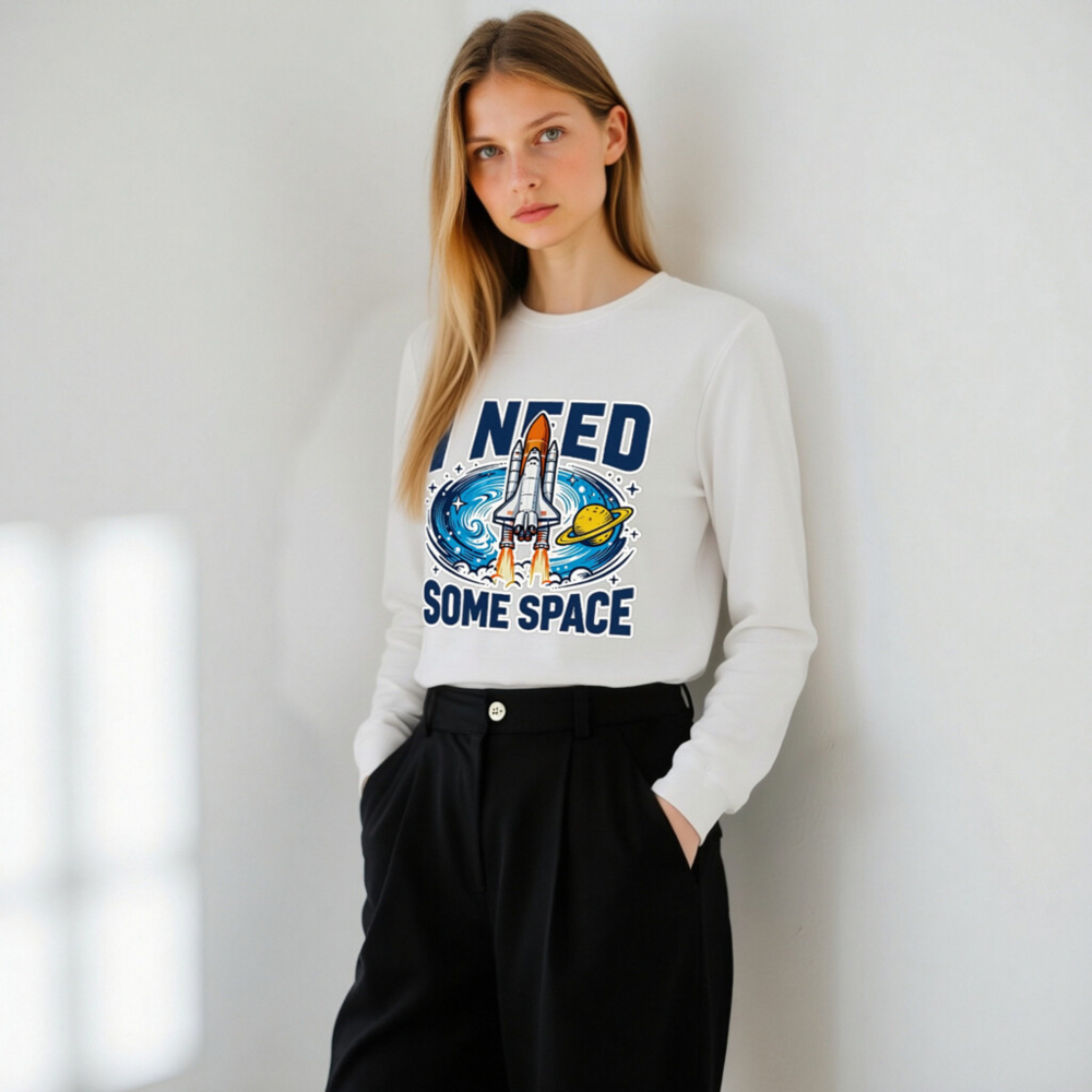 I Need Some Space Long Sleeve Tee - Unisex Space Shuttle & Saturn Design - Image 11
