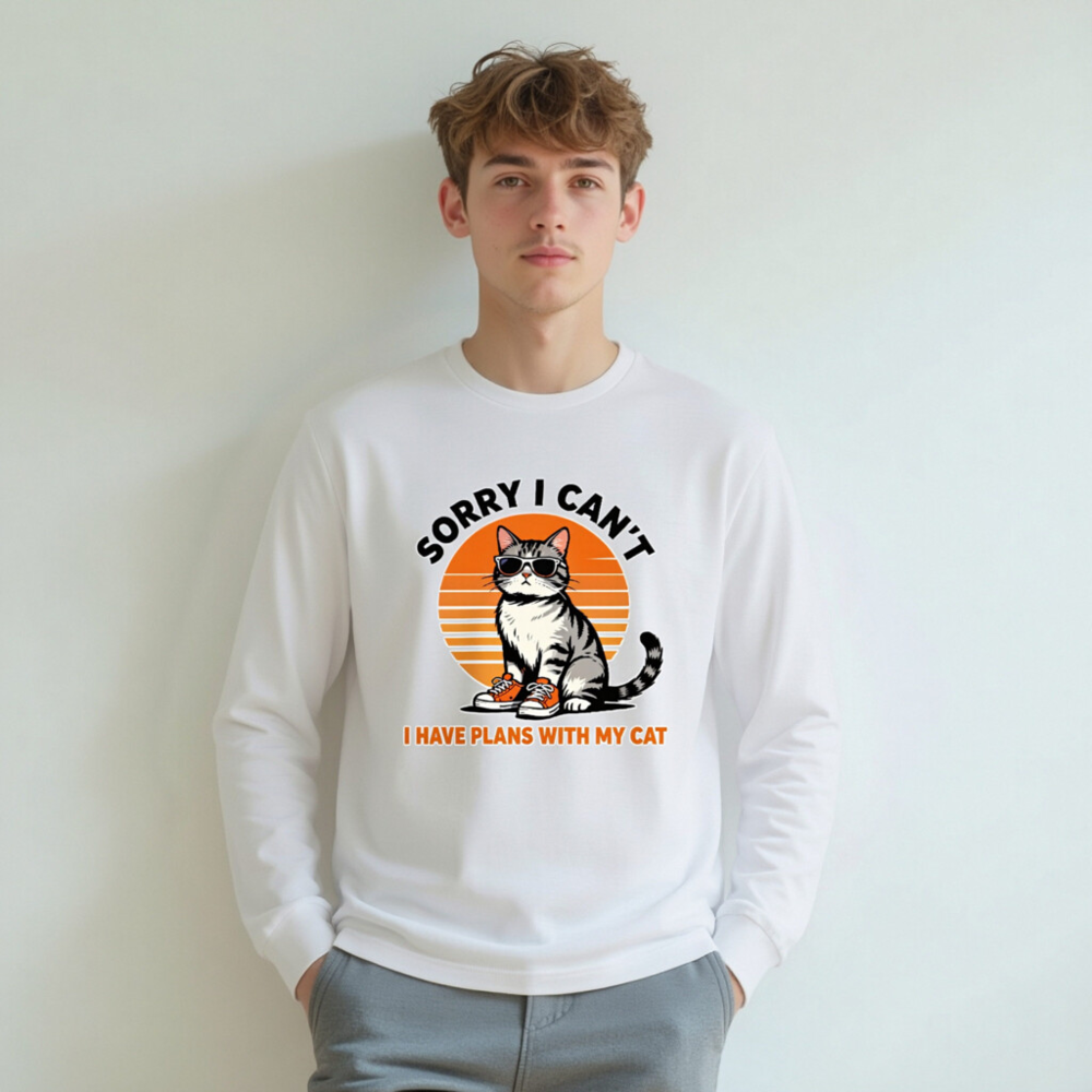 Sorry I Can't I Have Plans With My Cat Unisex Long Sleeve Tee - Image 5