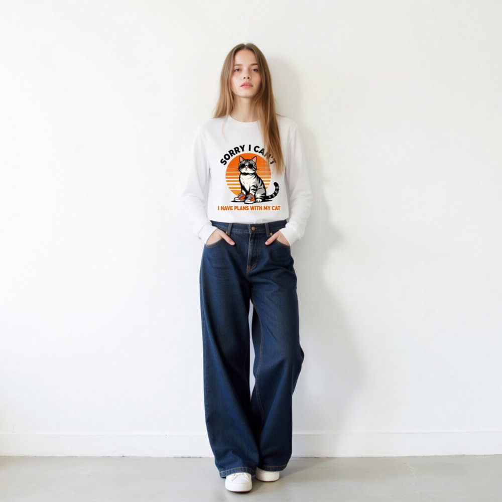 Sorry I Can't I Have Plans With My Cat Unisex Long Sleeve Tee - Image 8