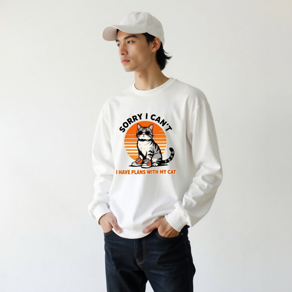 Sorry I Can't I Have Plans With My Cat Unisex Long Sleeve Tee - Image 9