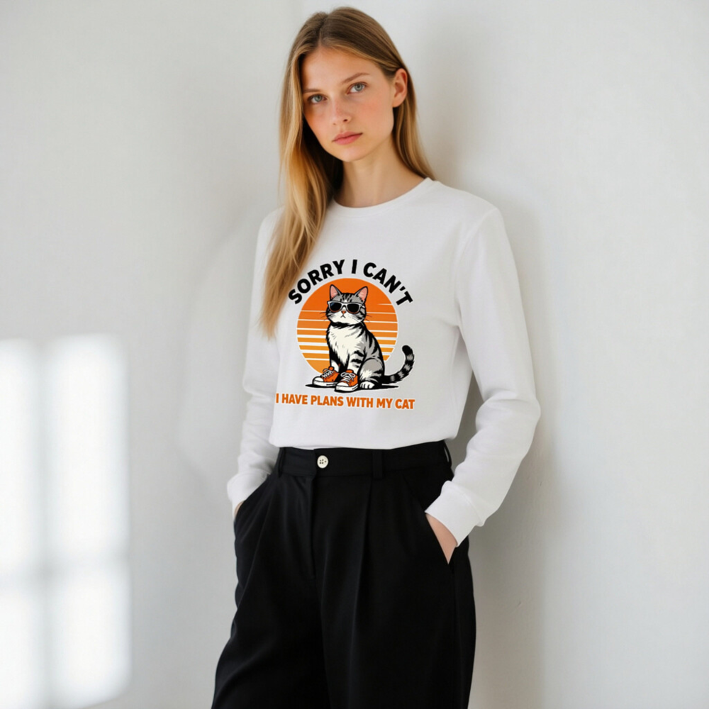 Sorry I Can't I Have Plans With My Cat Unisex Long Sleeve Tee - Image 11