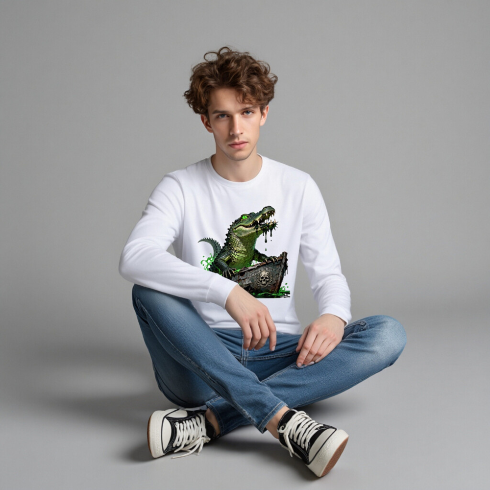 Green Crocodile Ferryman of the Styx Long Sleeve Tee - Unisex - Image 3