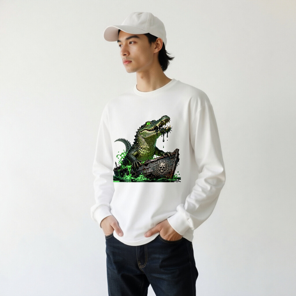 Green Crocodile Ferryman of the Styx Long Sleeve Tee - Unisex - Image 9