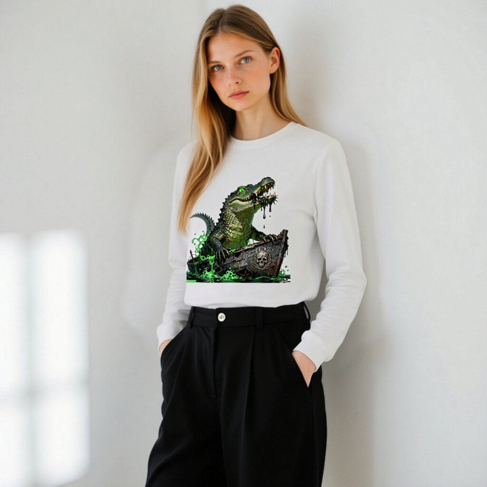 Green Crocodile Ferryman of the Styx Long Sleeve Tee - Unisex - Image 11