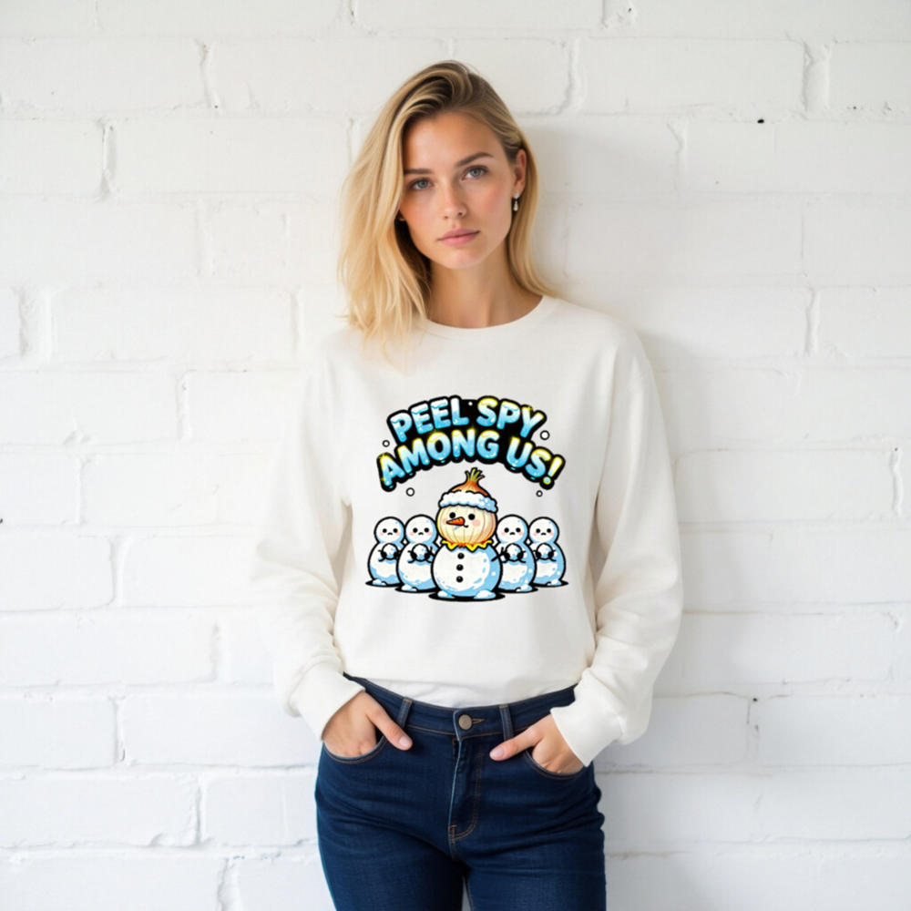 Peel Spy Among Us Snowman Long Sleeve Tee - Unisex Winter Humor Shirt - Image 2