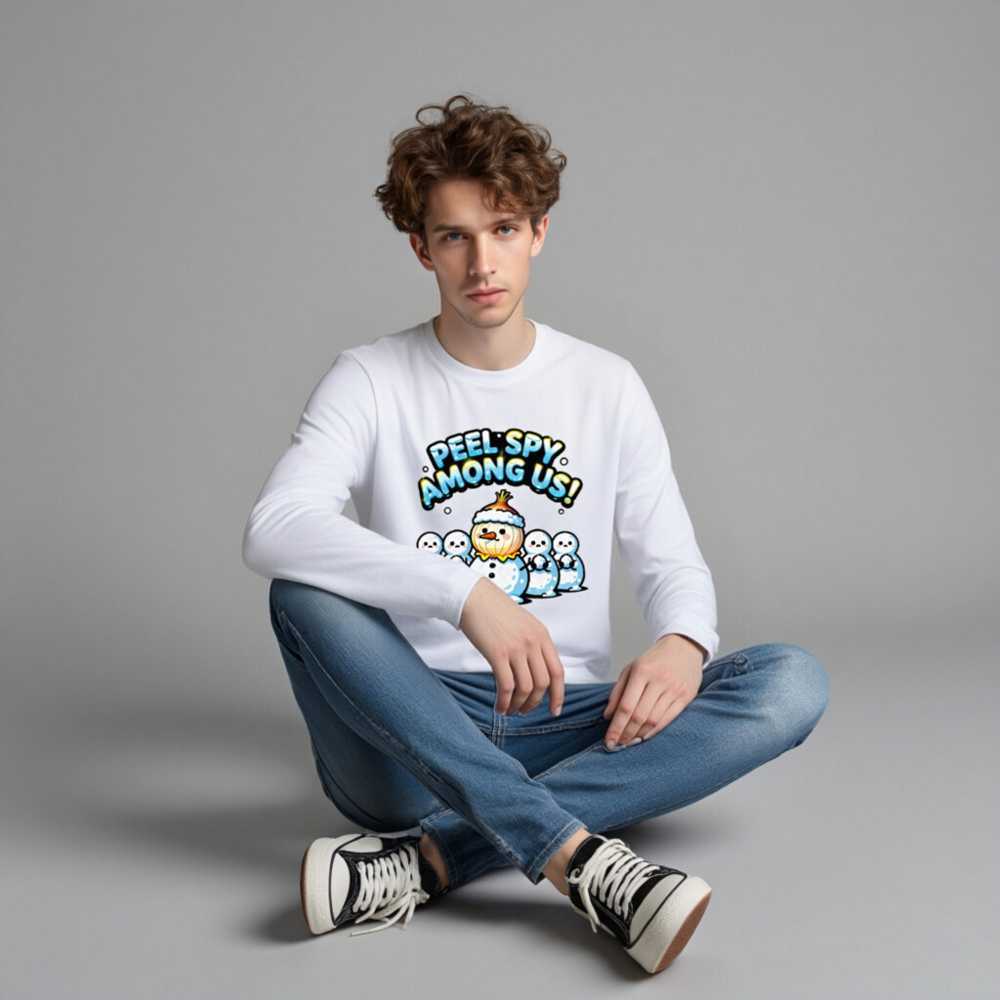 Peel Spy Among Us Snowman Long Sleeve Tee - Unisex Winter Humor Shirt - Image 3