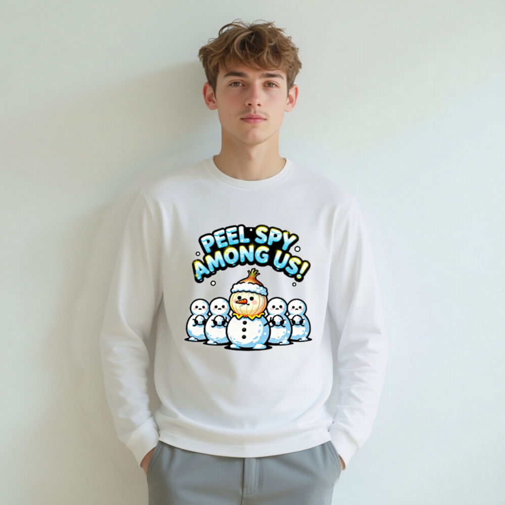 Peel Spy Among Us Snowman Long Sleeve Tee - Unisex Winter Humor Shirt - Image 5