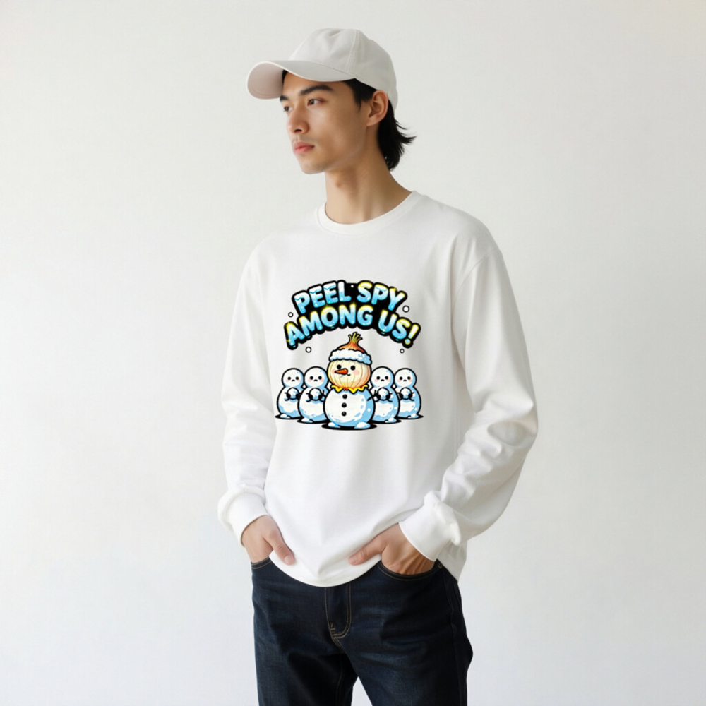 Peel Spy Among Us Snowman Long Sleeve Tee - Unisex Winter Humor Shirt - Image 9