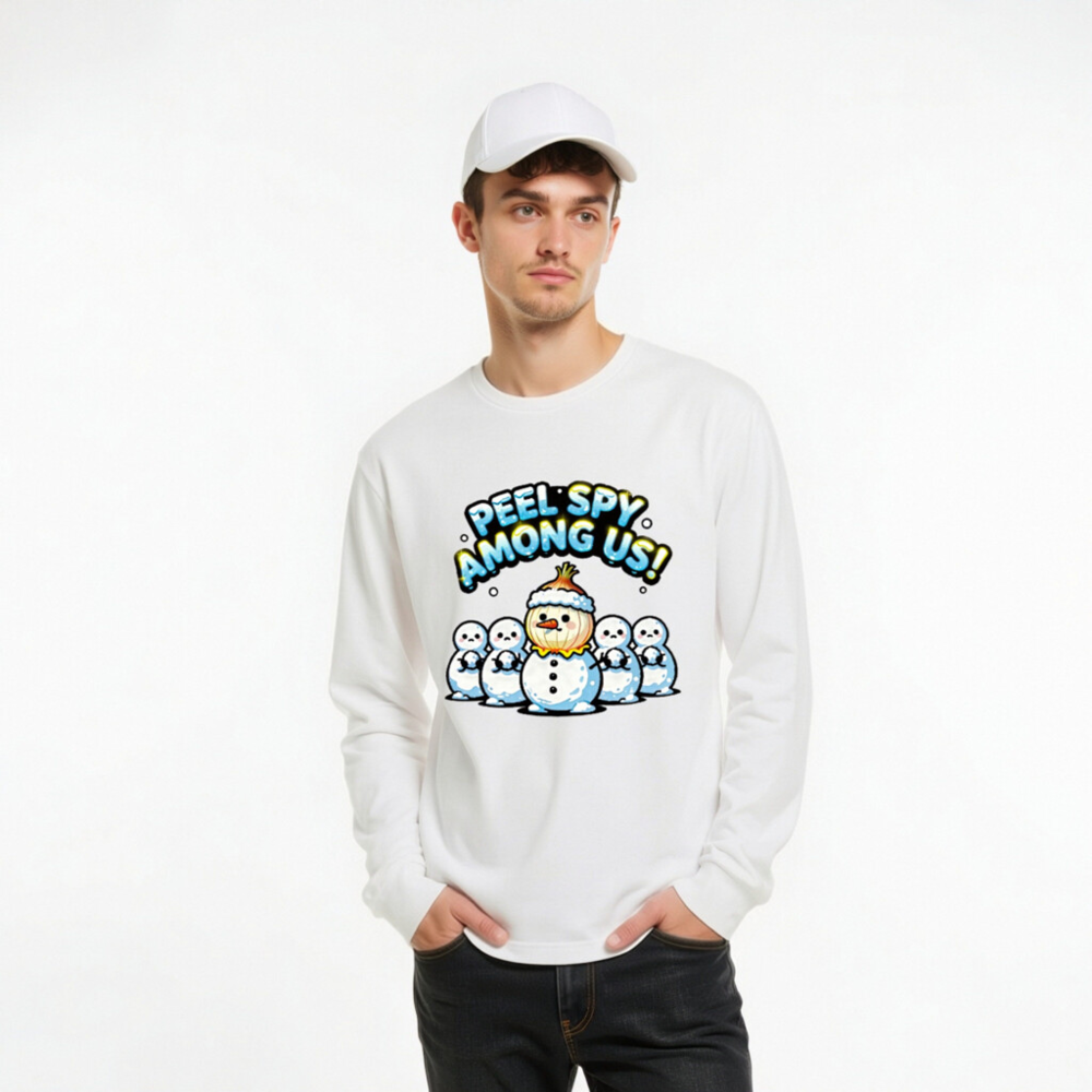 Peel Spy Among Us Snowman Long Sleeve Tee - Unisex Winter Humor Shirt - Image 10