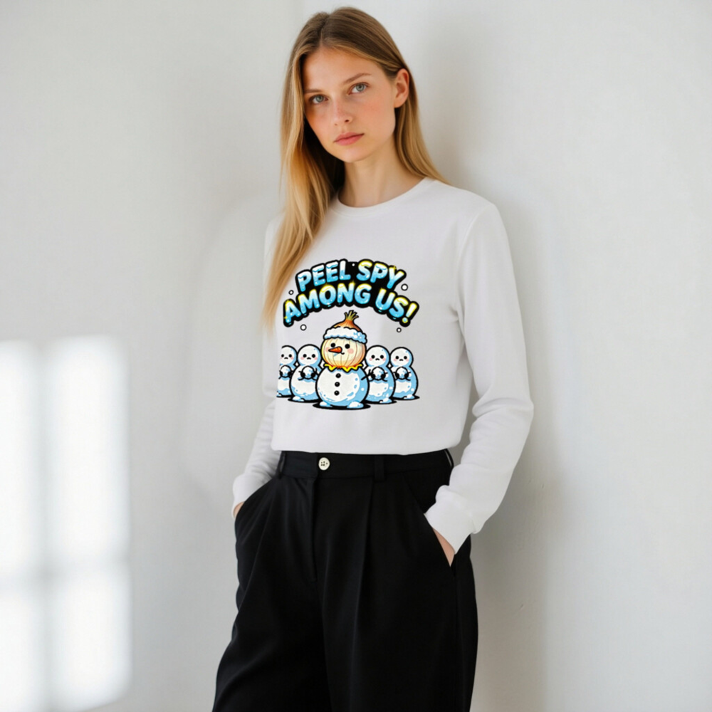 Peel Spy Among Us Snowman Long Sleeve Tee - Unisex Winter Humor Shirt - Image 11