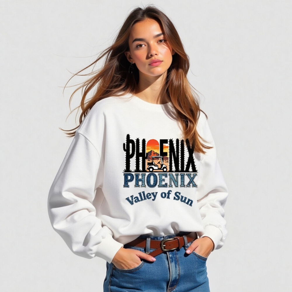 Phoenix Valley of Sun Unisex Long Sleeve Tee - Cactus Sunset Golf Cart Design - Image 4