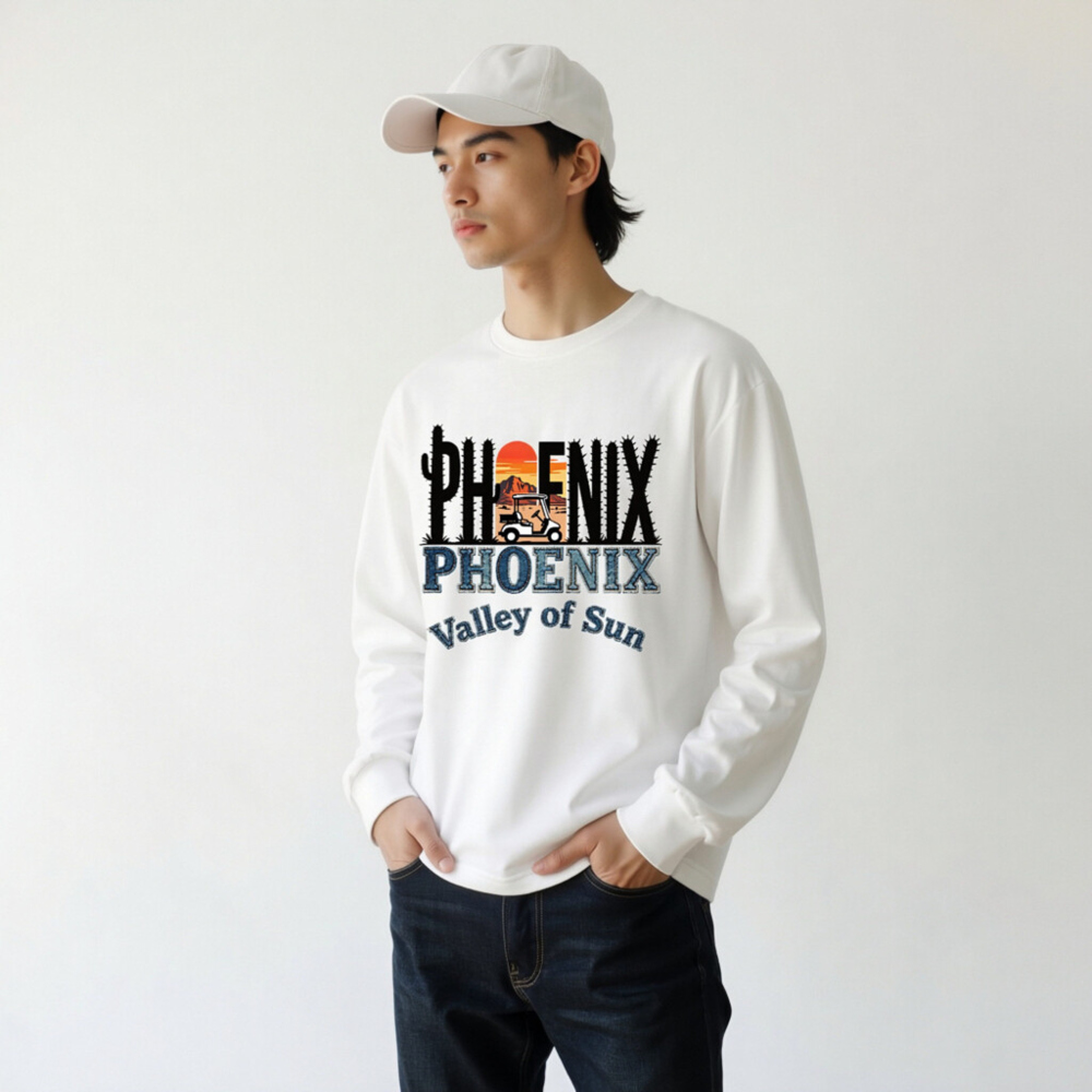 Phoenix Valley of Sun Unisex Long Sleeve Tee - Cactus Sunset Golf Cart Design - Image 9