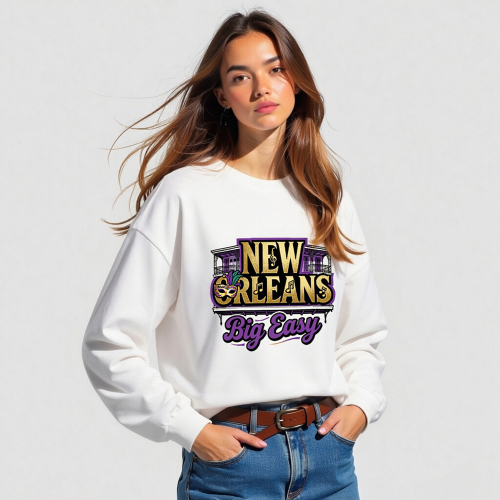 New Orleans Big Easy Unisex Long Sleeve Tee - Mardi Gras & Jazz Design - Image 4