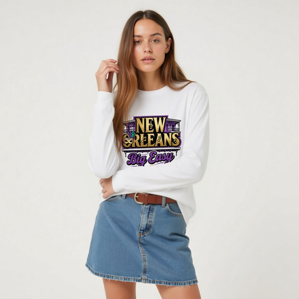 New Orleans Big Easy Unisex Long Sleeve Tee - Mardi Gras & Jazz Design - Image 6