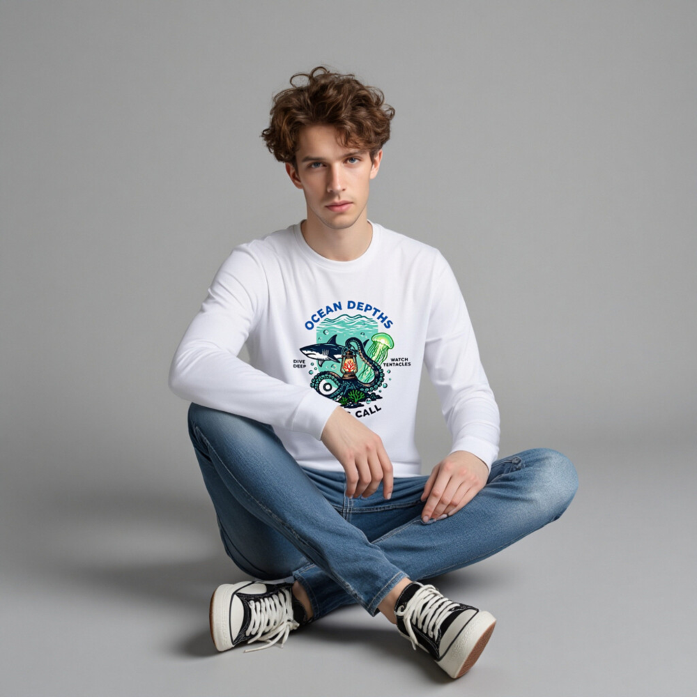 Ocean Depths Abyss Call Unisex Long Sleeve Tee - Dive Deep, Watch Tentacles - Image 3