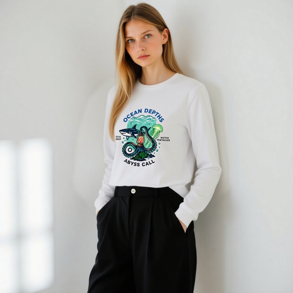 Ocean Depths Abyss Call Unisex Long Sleeve Tee - Dive Deep, Watch Tentacles - Image 11