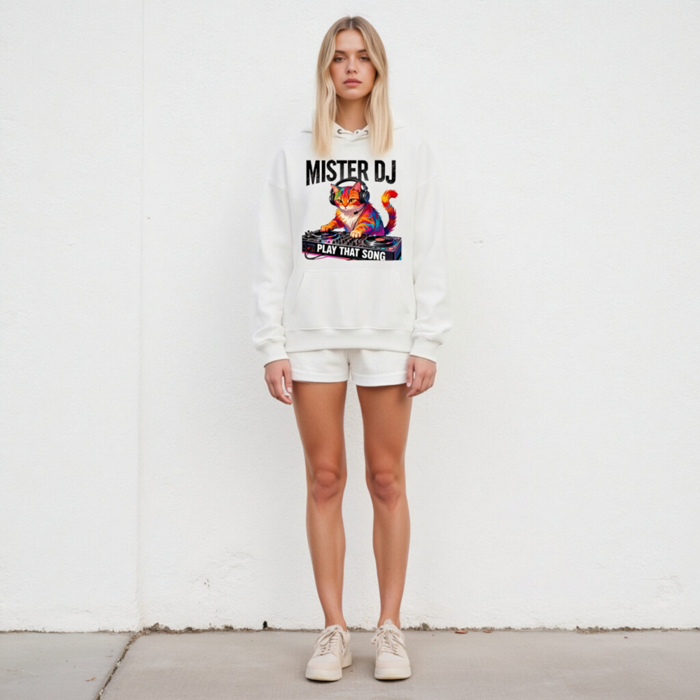 Mister DJ Cat Hoodie - Unisex Eco-Friendly Sweatshirt with Play That Song Design - Image 5