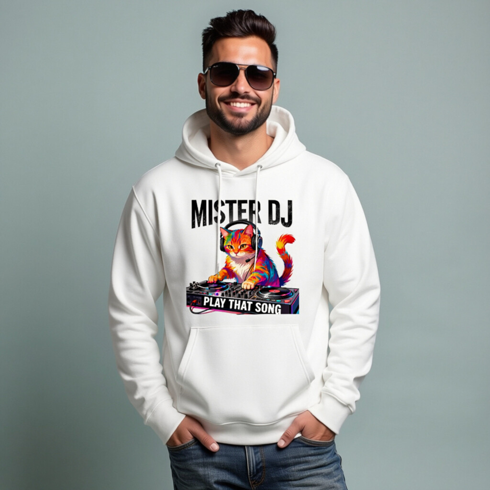 Mister DJ Cat Hoodie - Unisex Eco-Friendly Sweatshirt with Play That Song Design - Image 8