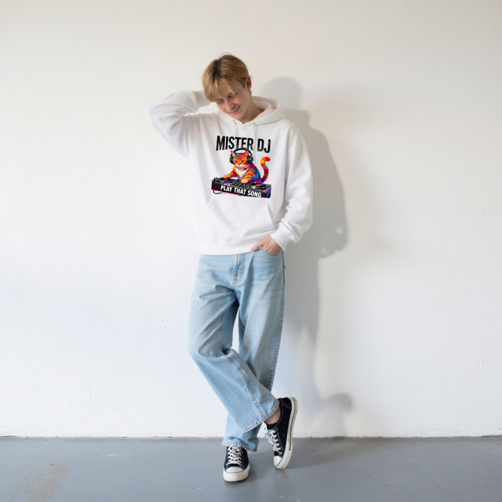 Mister DJ Cat Hoodie - Unisex Eco-Friendly Sweatshirt with Play That Song Design - Image 9