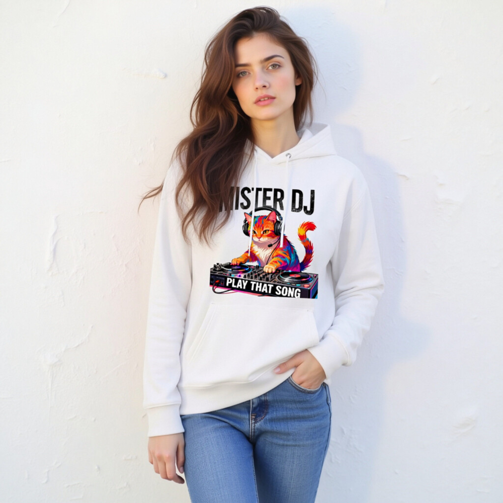 Mister DJ Cat Hoodie - Unisex Eco-Friendly Sweatshirt with Play That Song Design - Image 11