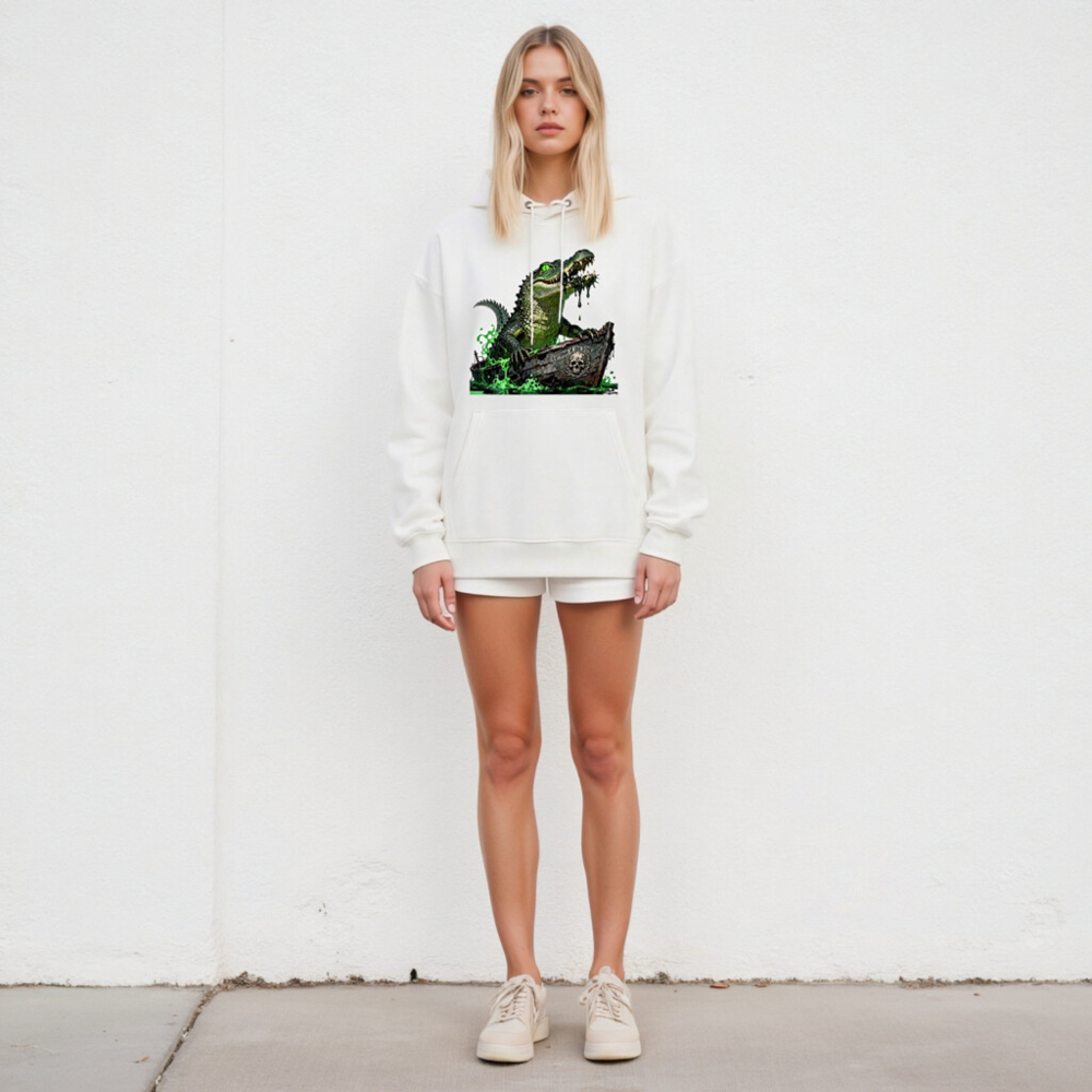 Unisex Eco Hoodie with Crocodile Pirate Boat Graphic - Sustainable Cotton Blend - Image 5