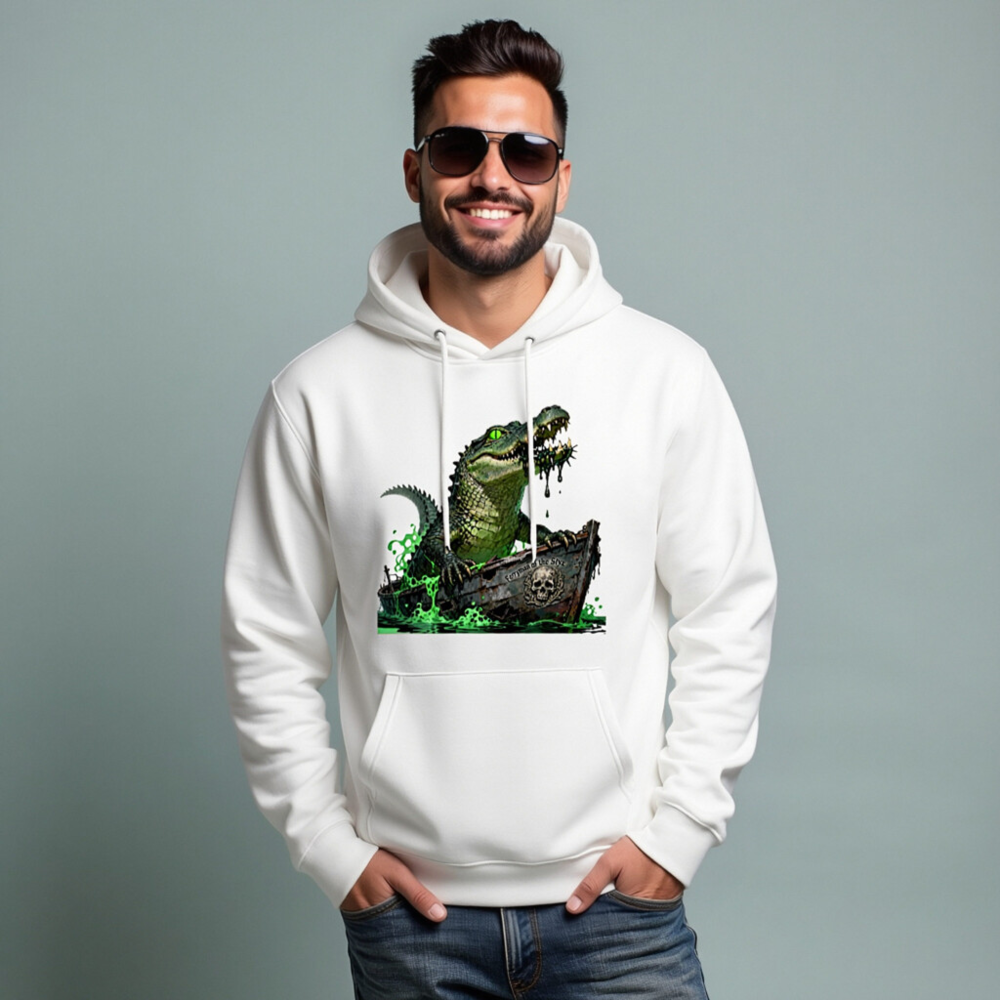 Unisex Eco Hoodie with Crocodile Pirate Boat Graphic - Sustainable Cotton Blend - Image 8