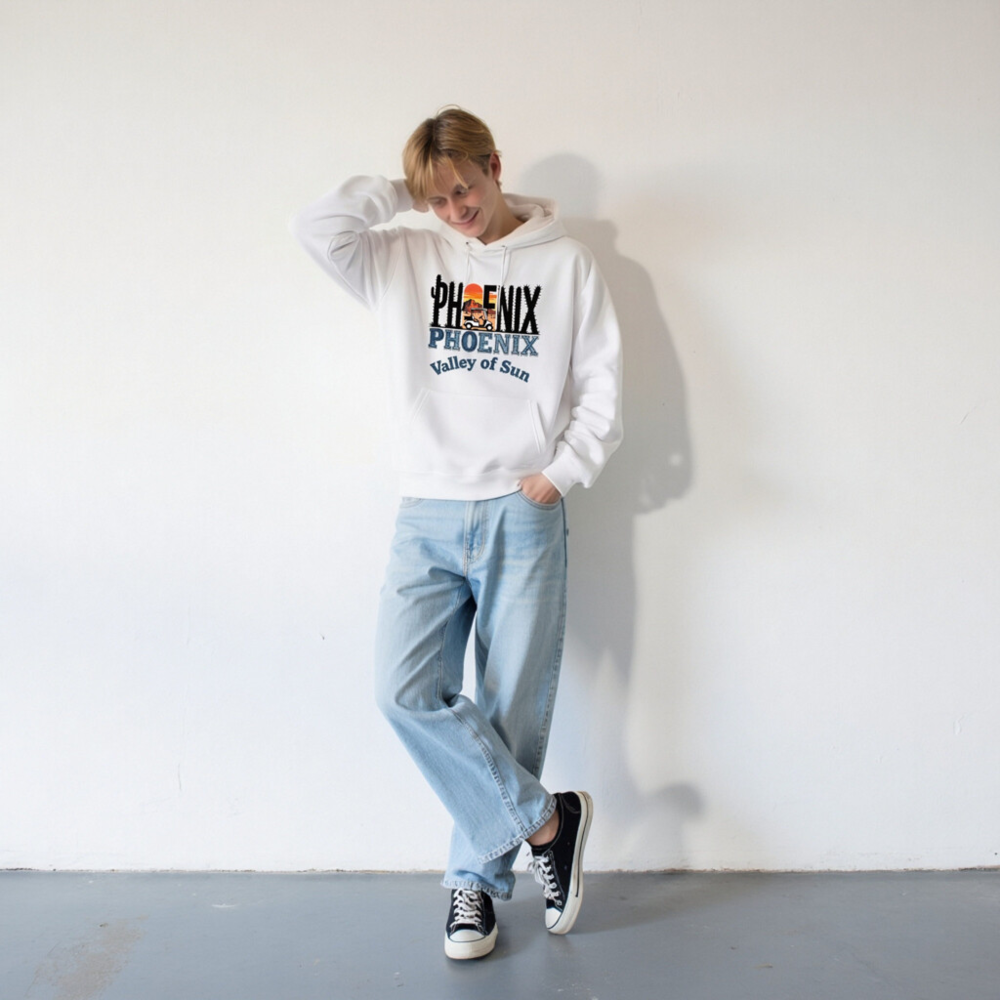 Phoenix Valley of Sun Hoodie | Eco Unisex Essential Sweatshirt with Cactus & Golf Cart Design - Image 9