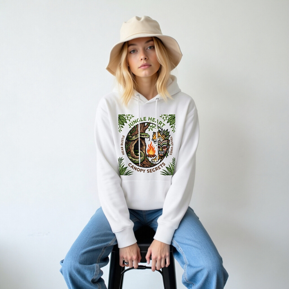 Jungle Heart Eco Hoodie | Unisex Canopy Secrets Design, Sustainable Soft Fabric - Image 6