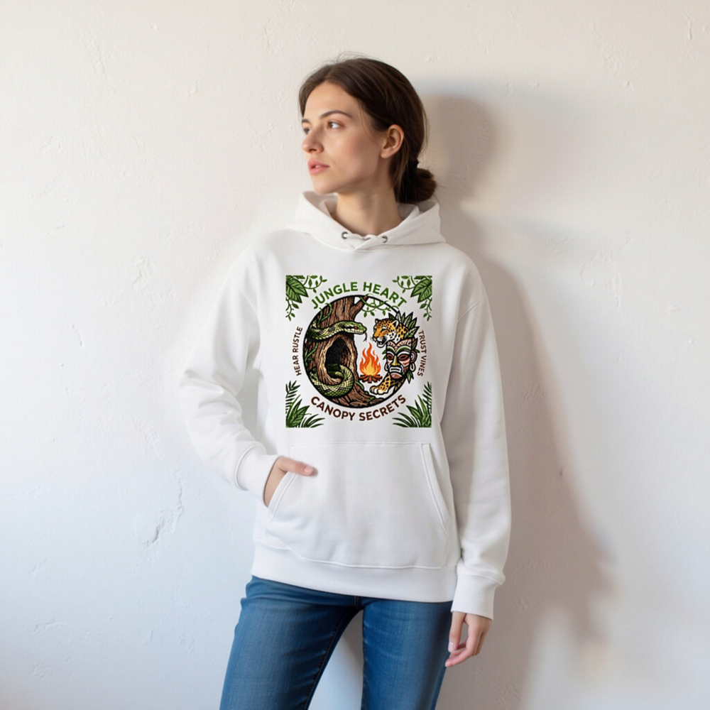 Jungle Heart Eco Hoodie | Unisex Canopy Secrets Design, Sustainable Soft Fabric - Image 7