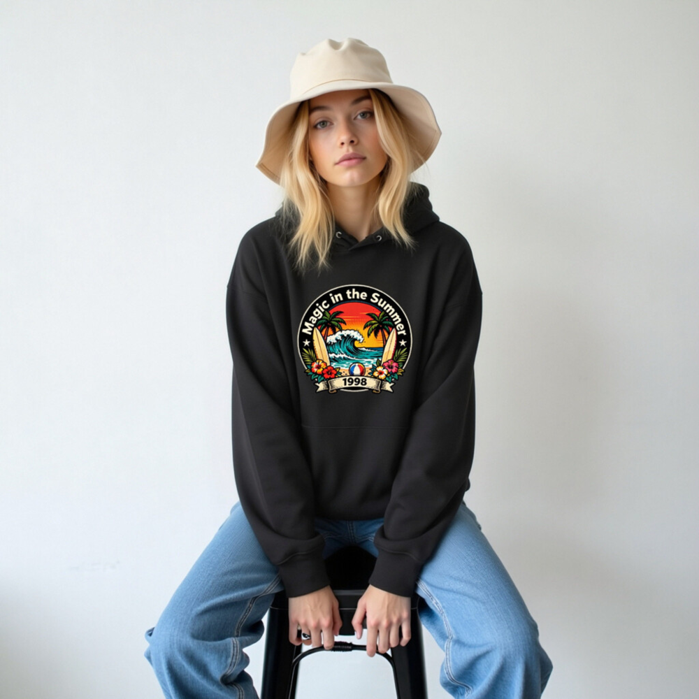 Magic in the Summer 1998 Unisex Eco Hoodie - Vintage Surf Design - Image 5