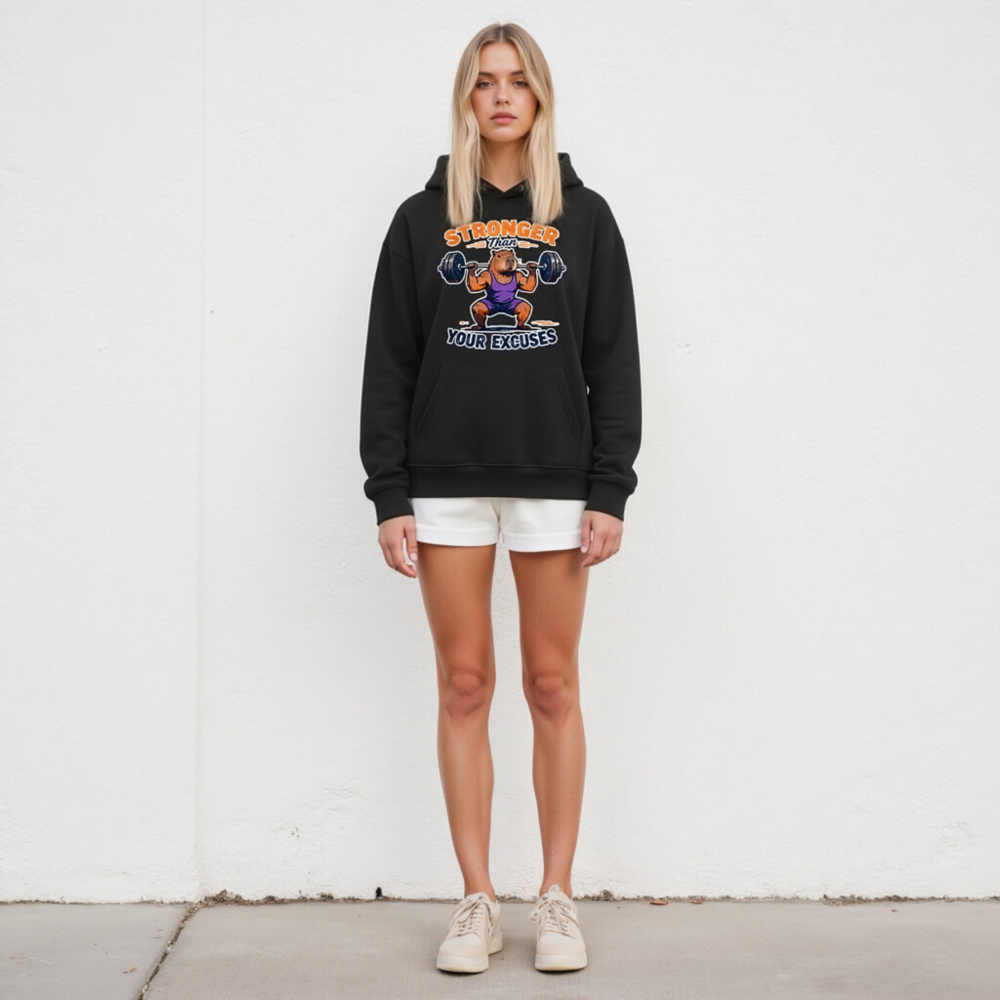 Stronger Than Your Excuses Capybara Hoodie | Unisex Eco-Friendly Sweatshirt - Image 4
