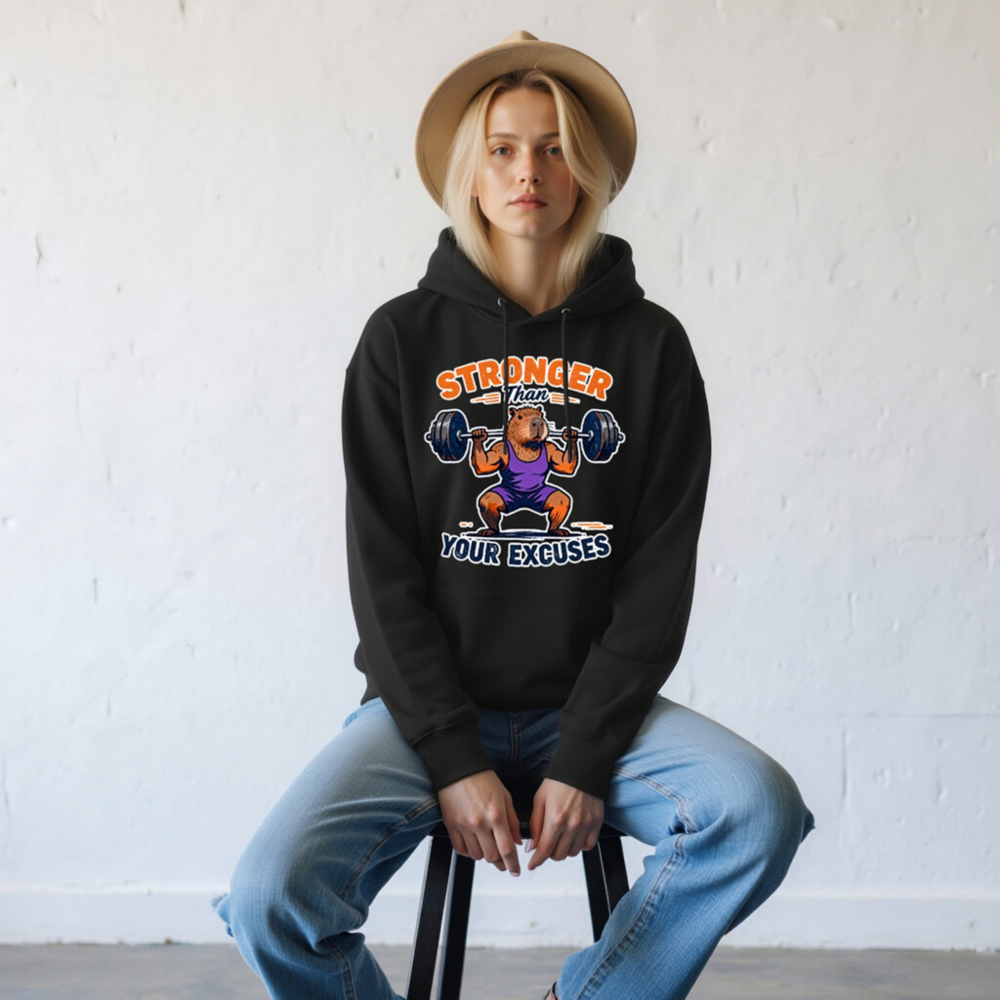 Stronger Than Your Excuses Capybara Hoodie | Unisex Eco-Friendly Sweatshirt - Image 8