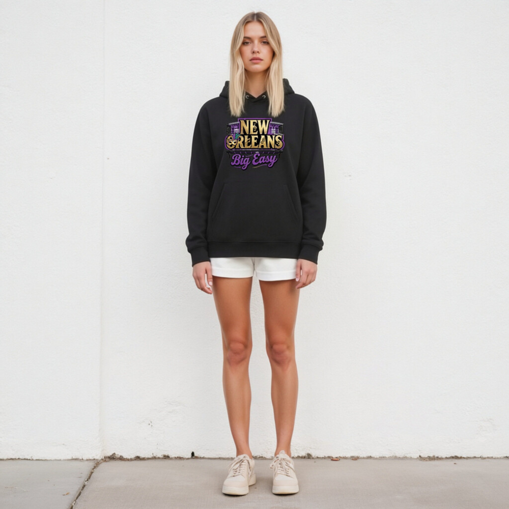 New Orleans Big Easy Unisex Eco Hoodie - Black Essential Sweatshirt - Image 4