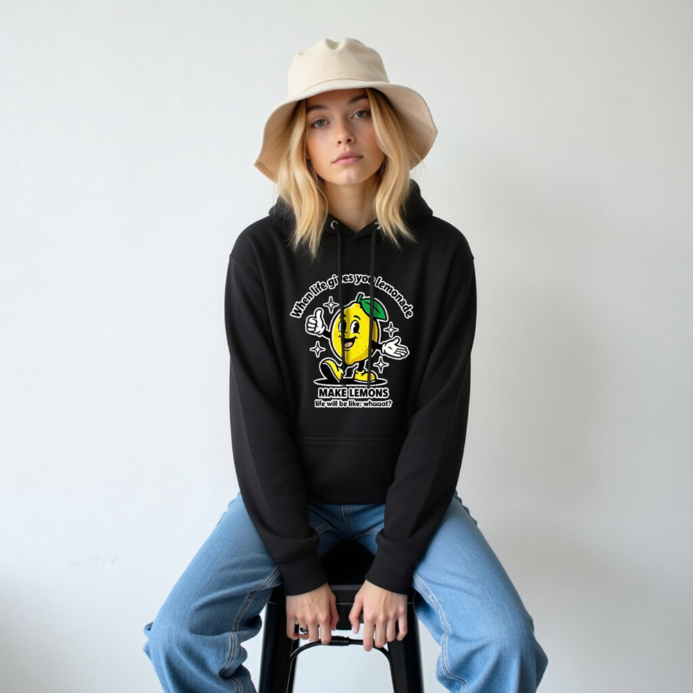 Unisex Premium Pullover Hoodie - 'Make Lemons' Lemon Character Hoodie - Image 6