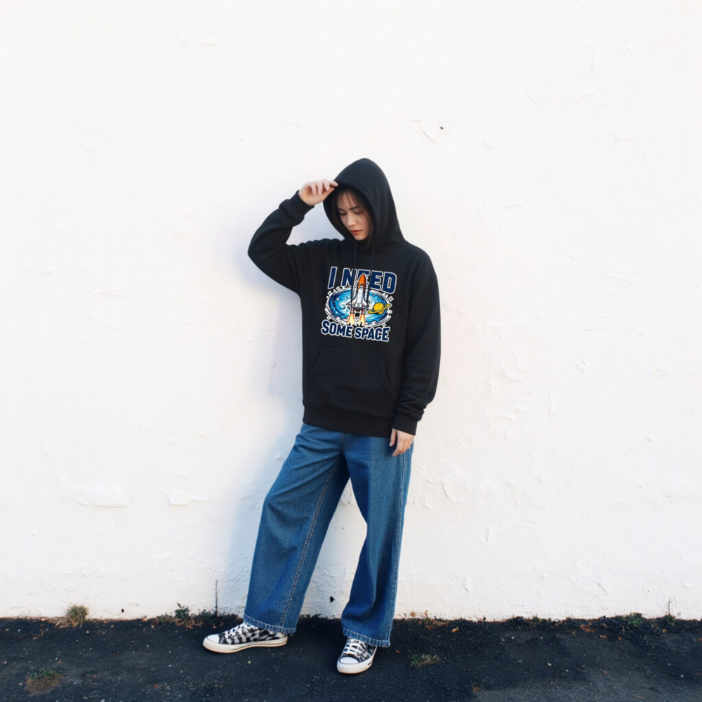 Unisex Space Hoodie - I Need Some Space Rocket Design, Premium Pullover - Image 2