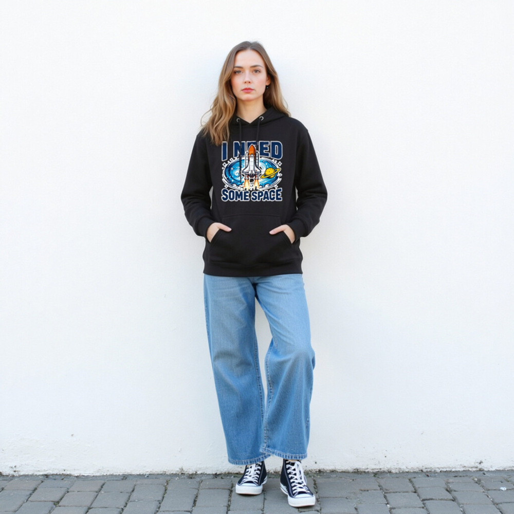 Unisex Space Hoodie - I Need Some Space Rocket Design, Premium Pullover - Image 4