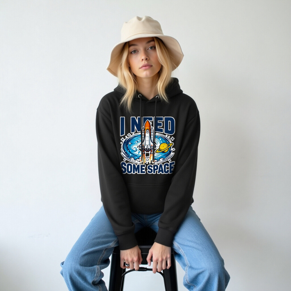 Unisex Space Hoodie - I Need Some Space Rocket Design, Premium Pullover - Image 6