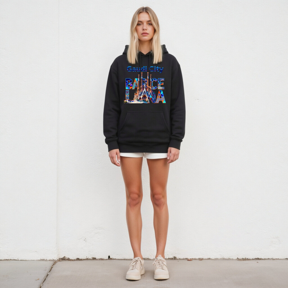 Barcelona City Hoodie | Gaudi Architecture Design Unisex Pullover - Image 5