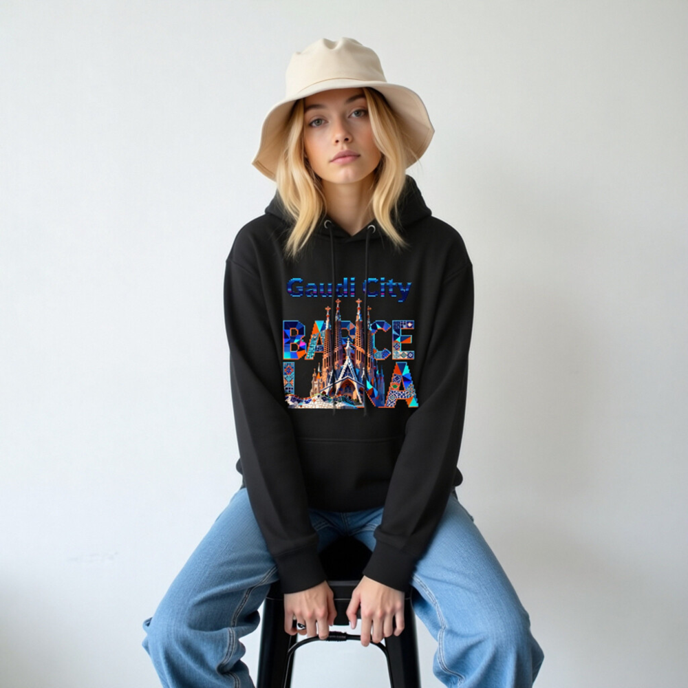 Barcelona City Hoodie | Gaudi Architecture Design Unisex Pullover - Image 6