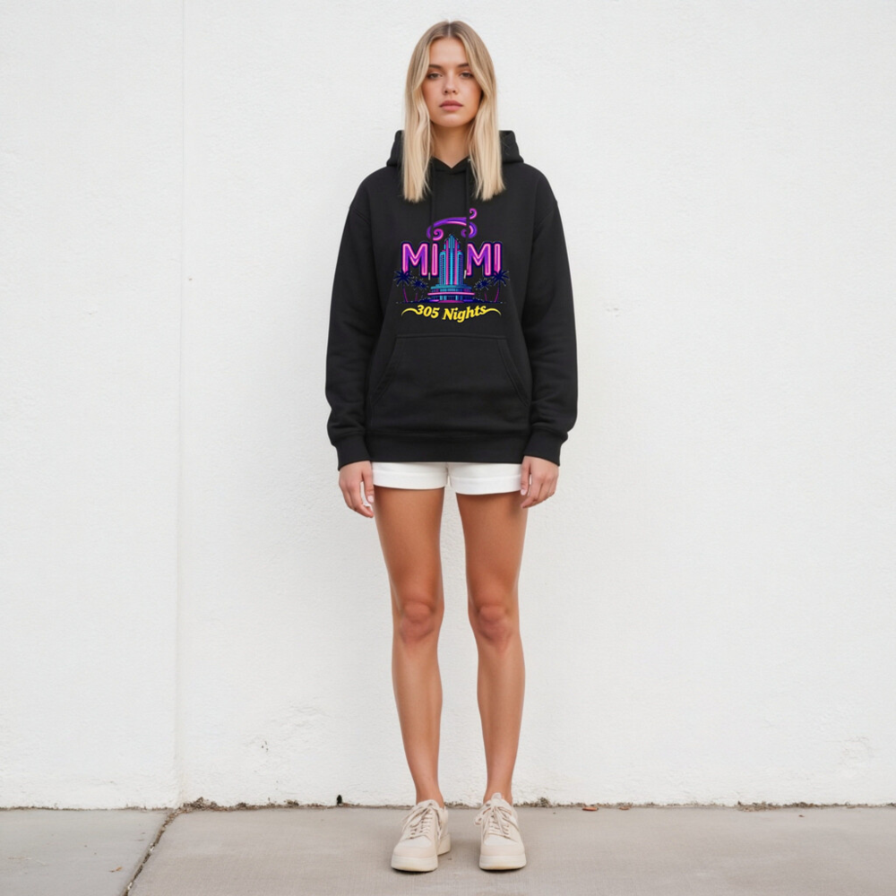 Miami 305 Nights Unisex Hoodie | Neon Art Pullover - Image 5