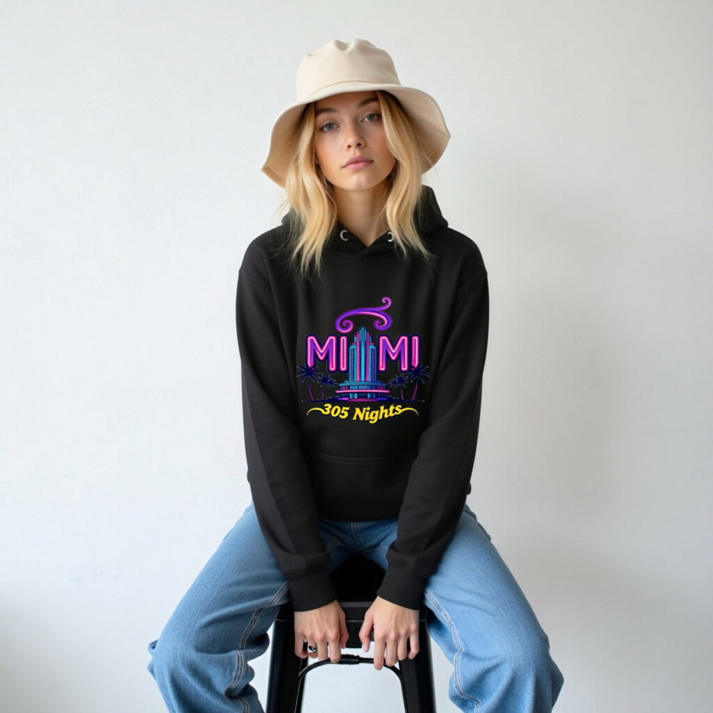 Miami 305 Nights Unisex Hoodie | Neon Art Pullover - Image 6