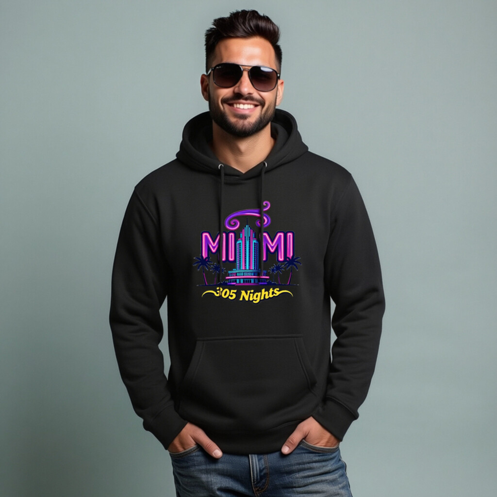 Miami 305 Nights Unisex Hoodie | Neon Art Pullover - Image 8