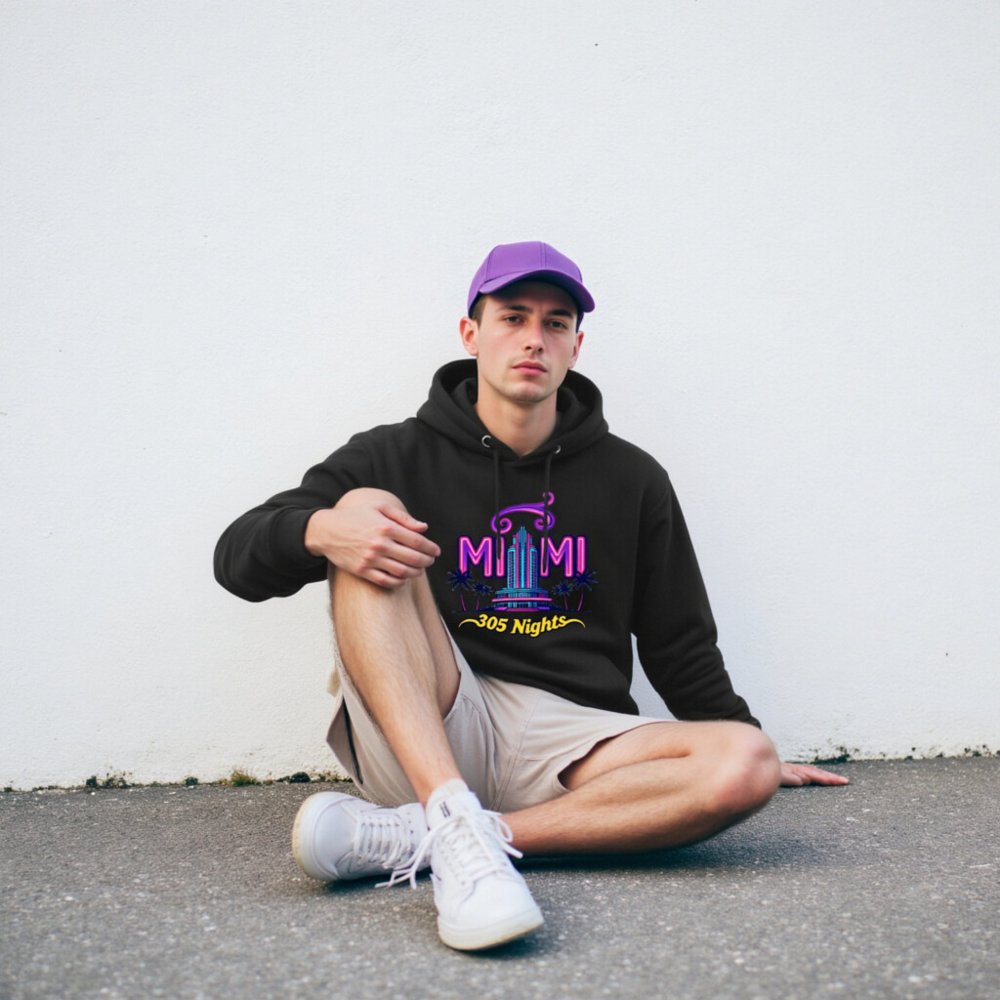 Miami 305 Nights Unisex Hoodie | Neon Art Pullover - Image 9