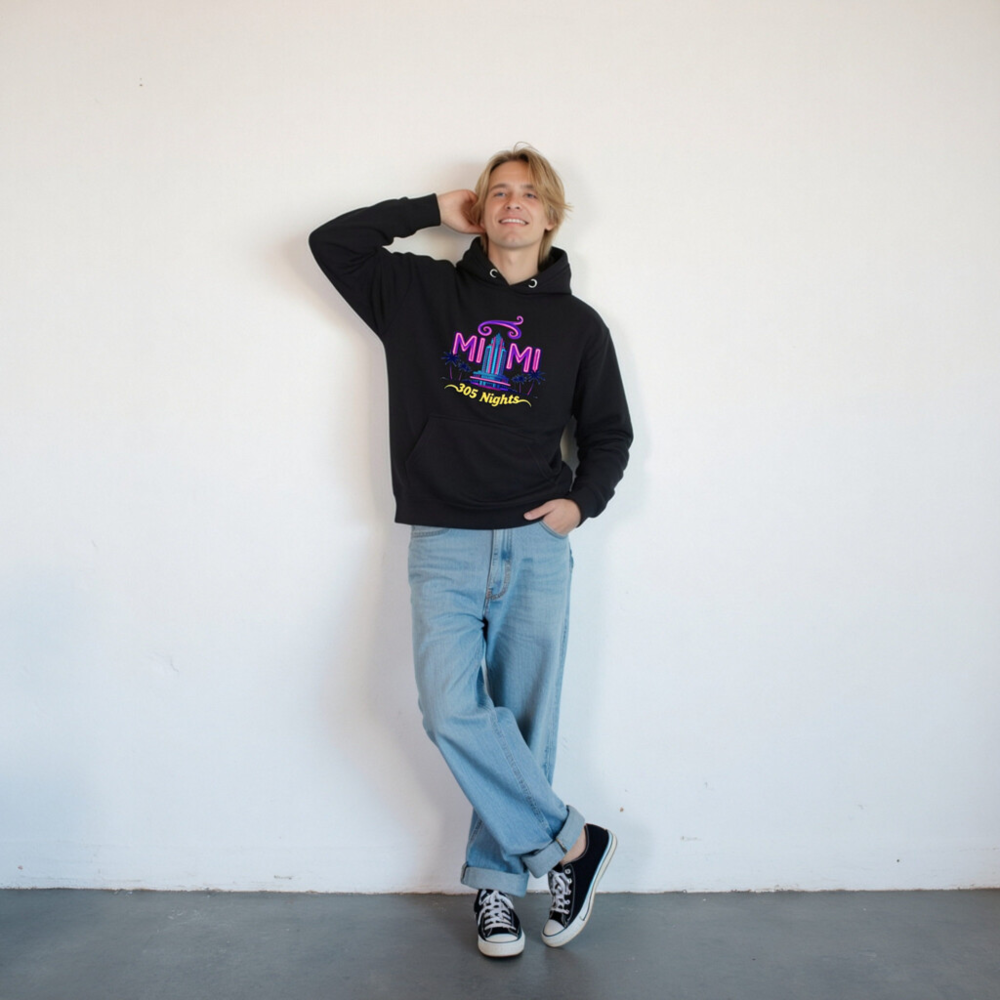 Miami 305 Nights Unisex Hoodie | Neon Art Pullover - Image 10