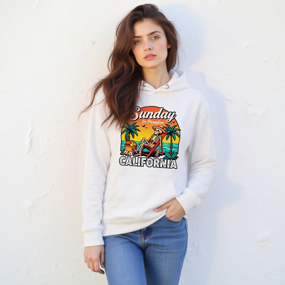 Sunday in Paradise California Skeleton Hoodie - Unisex Premium Pullover - Image 11